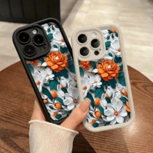 Für iPhone 16 Pro Max 15 Plus 14 13 12 11 Pro Max Kleeblatt & Pfingstrose Muster kratzfest weiches Silikon Schutzhülle Handyhülle, Geschenk für Damen & Mädchen - Weiss - Übersicht 3