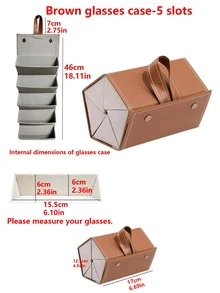 2/3/4/5/6格可折叠悬挂式旅行眼镜盒，PU皮革太阳镜收纳整理架 - 棕色 - 查看 14