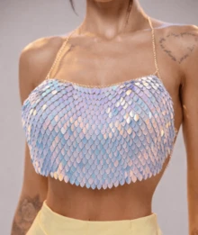 Women's Top With Feathers, Sequins, Knot, Bare Back / Backless, Chain, Carnival, New Year's Eve, Beach, Holidays, Stage And Concert, Summer - 紫丁香 - 查看 1