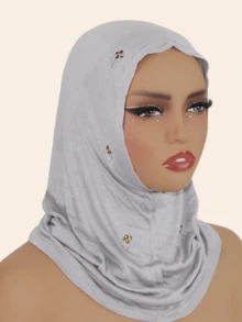 1件装女士针织头巾，弹性面料，镶嵌水钻，粘胶材质，方便日常佩戴，马来西亚时尚头巾，适合搭配穆斯林头巾服饰 - 水滴鑽頭巾 - 查看 15