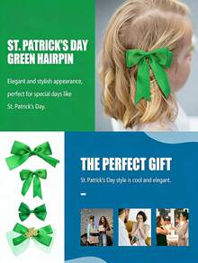 4pcs St. Patrick's Day Hair Accessories, Irish Glossy Satin Bow Hair Clips, Clover Alligator Clip Headpieces, Essential Fashion Accessories For Holiday Dress-Up, Perfect Gifts For Family And Friends - Multicolor - View 9