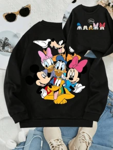 Disney Classic Character Hoodies: Mickey Mouse And All Come Together With Printed Patterns, Suitable For Both Boys And Girls, Perfect For Festivals, Machine Washable, Fashionable, Casual And Versatile. - 黑色 - 查看 1