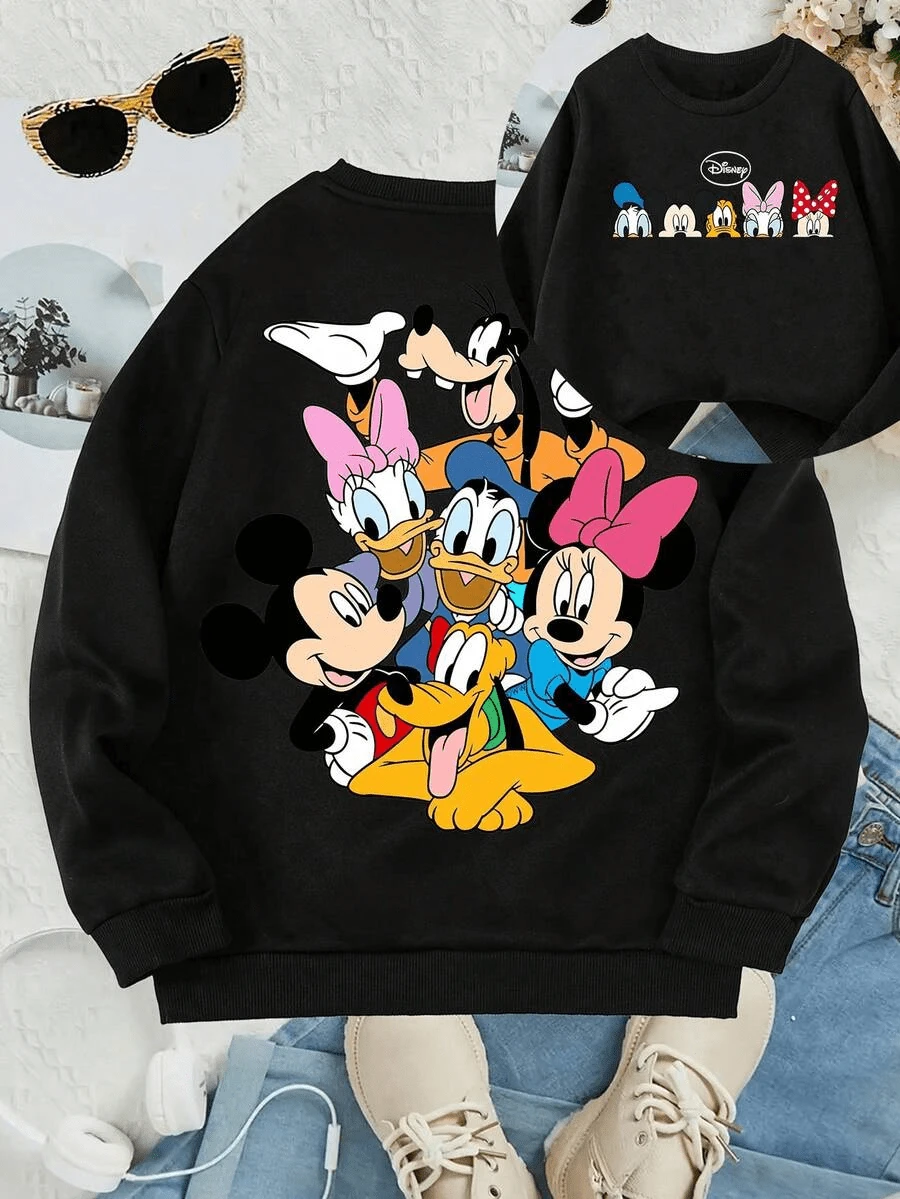 Disney Classic Character Hoodies: Mickey Mouse And All Come Together With Printed Patterns, Suitable For Both Boys And Girls, Perfect For Festivals, Machine Washable, Fashionable, Casual And Versatile. - 黑色 - 查看 1