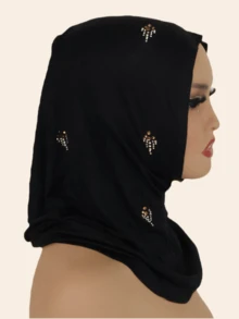 1件装女士针织头巾，弹性面料，镶嵌水钻，粘胶材质，方便日常佩戴，马来西亚时尚头巾，适合搭配穆斯林头巾服饰 - 水滴鑽頭巾 - 查看 9