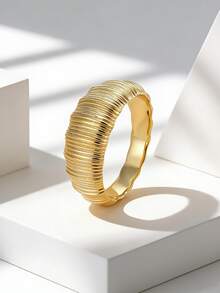 Charm-In Women's Gold-Plated Ripple Textured Wide Band Ring - Retro Bold Accessory For Daily/Streetwear/Evening Events, Stylish Gift For Fashion Lovers - Gold - View 4