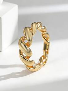 Charm-In Women's Gold-Plated Woven Textured Ring - Fashionable Retro Daily/Street/Party Accessory, Unique Gift For Fashion Enthusiasts - Gold - View 5
