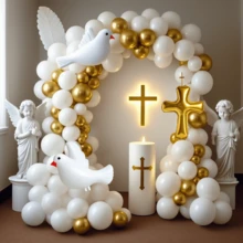 Baptism Party Decorations Balloon Arch Garland Kit,105pcs White And Gold  Balloons With Cross Foil Balloon For First Communion Decorations God Bless Christening Baptism Theme Party Supplies - 彩色 - 查看 4