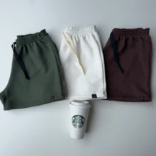 Kit Of 3 Women's Shorts, Women's Bermuda Shorts, Sweatshirt Shorts, Basic Pieces In Sweatshirt Fabric For Your Days, Comfortable Shorts. - 綠色.灰白色.棕色 - 查看 2