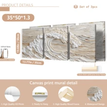 3pcs Modern Wall Art Posters, White And Beige Wave Canvas Paintings, Oil Painting Texture Style, Minimalist Abstract Wall Art Decor, Landscape Print Posters, With Or Without Frames, Room Decor, Housewarming Gift, Dorm, Apartment, Hotel, Home, Living Room, Bedroom, Bathroom, Office Wall Decor - A - View 12