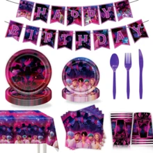 Mattel 95pcs Kimetsu No Yaiba Themed Party Supplies Set - Includes Disposable Tableware Such As Banner, 9-Inch And 7-Inch Plates, Cups, Napkins, Cutlery And Tablecloth, Perfect For K-Pop Themed Party
