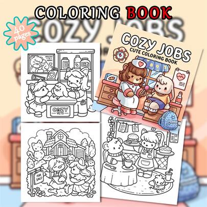 40 trang - 200g, Sách tô màu phòng khám thú y dễ thương, Sách giấy dễ tô, Phong cách dễ thương, Các yếu tố của phòng khám thú y, Màu trắng & nâu, Bao gồm chi tiết "COZY VETS", Vẽ nguệch ngoạc thư giãn, Thích hợp làm văn phòng phẩm, đồ dùng học tập, Món quà tuyệt vời cho bé gái, Ngày Valentine, Năm mới