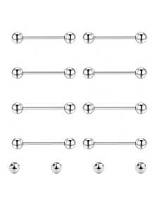 12件套极简主义杠铃舌环替换球套装，长度分别为12毫米、14毫米、16毫米和18毫米，14G舌环，软骨耳环，适合女性日常佩戴 - 12件組合 - 查看 7