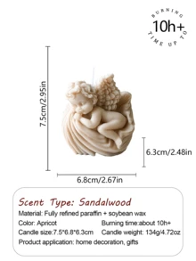 1支112克玫瑰天使香氛大豆蜡烛，采用天然大豆蜡和烛芯手工制作，燃烧时间10-12小时，适用于婚礼、新生儿派对、母亲节、情人节、生日庆典等场合，象征着爱与永恒的守护 - 彩色 - 查看 13