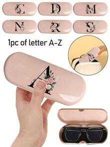 1pc Cream-Color Solid Eyeglasses Case, New Minimalist Design, Portable, Waterproof & Dustproof (Small, Plastic Material) Letter Eyewear Hard Case