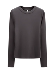 Slim Fit Round Neck Dark Grey Casual Street Style Fashion New Year Round Neck Long Sleeve T-Shirt For Women, Spring/Autumn - 009 Dark Gray - View 6