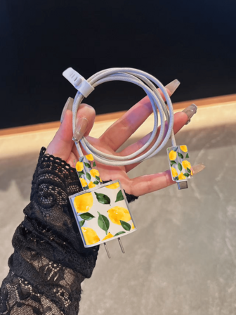 柠檬树叶图案充电线保护套，兼容20W苹果充电器，简约苹果充电器保护套，适用于20W 15/16 Pro Max充电线，防刮防咬，适用于13/14 Plus/17/16 PROMAX