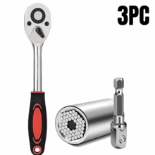 通用套筒扳手工具套装 7-19mm 套筒扳手套装，带 3/8 棘轮扳手和电钻适配器，适合 DIY 爱好者、丈夫、男友、父亲、女性的礼物（银色） - 彩色 - 查看 15