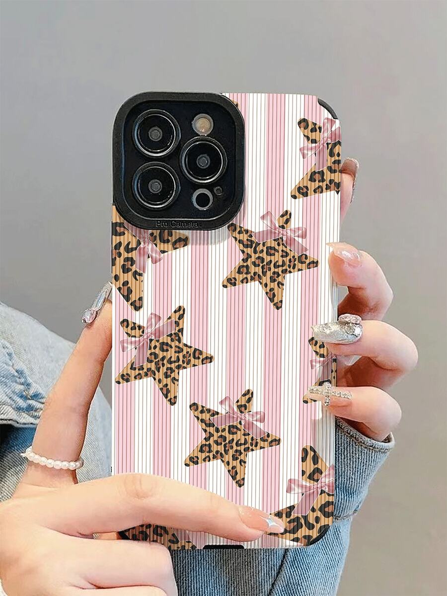 1 件装时尚优雅条纹蝴蝶结、豹纹、星形图案防震真皮手机壳，兼容 17/17 Air/17 Pro/17 Pro Max、16/16 Plus/16 Pro/16 Pro Max、15/15 Plus/15 Pro/15 Pro Max、14/14 Plus/14 Pro/14 Pro Max、13/13 Pro/13 Pro Max、12/12 Pro/12 Pro Max、11/11 Pro/11 Pro Max - 彩色 - 查看 1