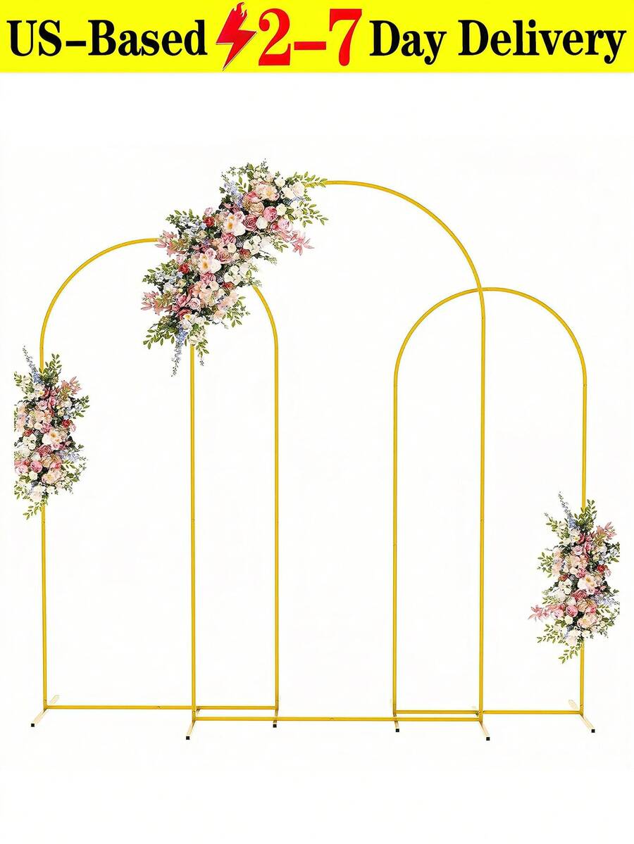 Gold Metal Arch Backdrop Stand (7.2FT/6.6FT/6FT), Heavy Duty Stable Balloon Arch Frame, Easy Assembly Wedding Arch Stand For Ceremony, Birthday Party, Baby Shower, Bridal Shower, Anniversary & Event Decorations - 彩色 - 查看 1