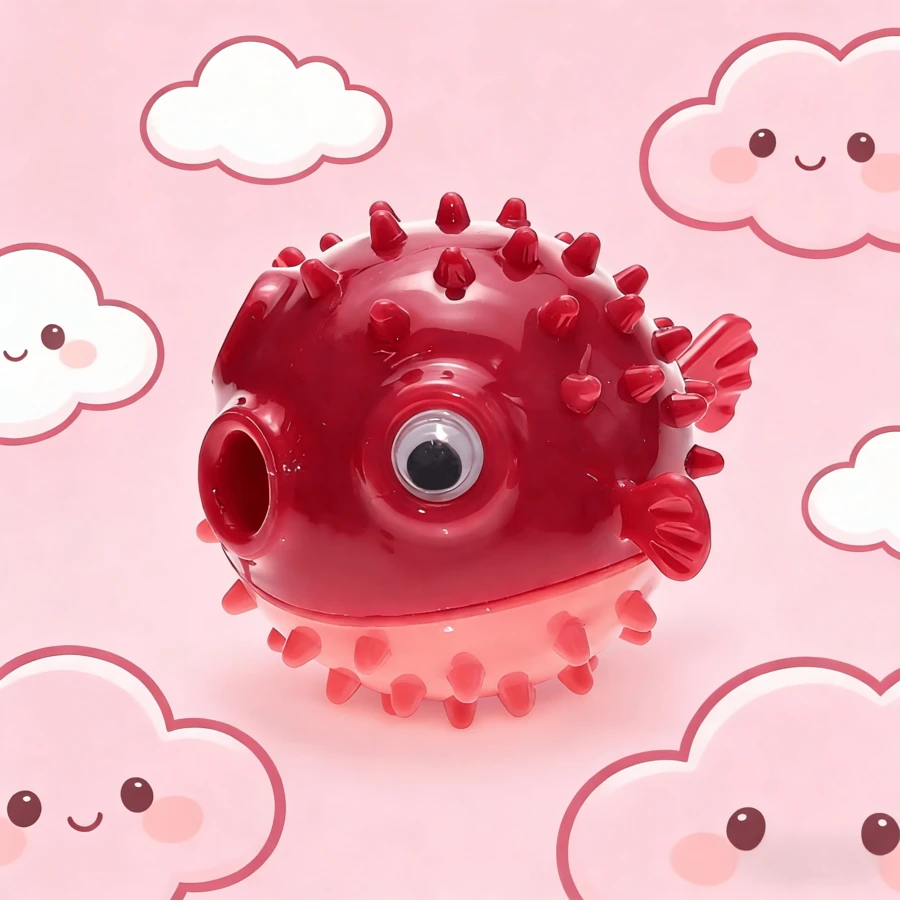 Söt röd pufferfisk kattleksak, spikig tuggresistent kattleksak, interaktiv självlekande kattleksak - Röd - Visa 1