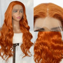 黑色、白色、613号、姜橙色水波纹合成蕾丝前假发，无需胶水，耐热，13x4高清蕾丝前假发，女士款。黑色、白色、613号、姜橙色水波纹合成假发，外观自然，适合角色扮演和万圣节派对，180%密度。 - 彩色 - 查看 10