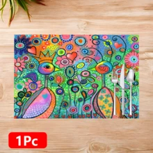 1件/4件/6件装花卉图案亚麻餐垫，适用于餐桌，四季皆宜，现代可水洗餐垫，房间装饰，杯垫，厨房餐垫，室内外派对装饰，家居装饰，理想礼品 - 彩色 - 查看 12