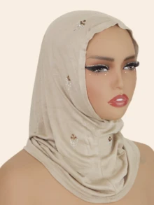 1件装女士针织头巾，弹性面料，镶嵌水钻，粘胶材质，方便日常佩戴，马来西亚时尚头巾，适合搭配穆斯林头巾服饰 - 水滴鑽頭巾 - 查看 13