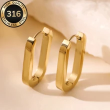 Women's 316 Stainless Steel Hypoallergenic Plated Earrings, Fade-Resistant Light Beige Hoop Earrings, Elegant Pierced Earrings For Daily, Party, Summer, Silver Small Earrings Simple Jewelry Gift - Oval - View 7