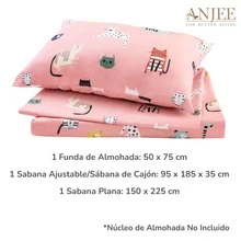 Juego de Sábanas 3 Piezas para Cama Individual Algodón Infantil - Rosa - Ver 6