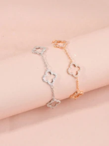 2pcs/Set Clover Flower Exquisite Mini Luxury Women's Bracelet - Gold and Silver - View 1