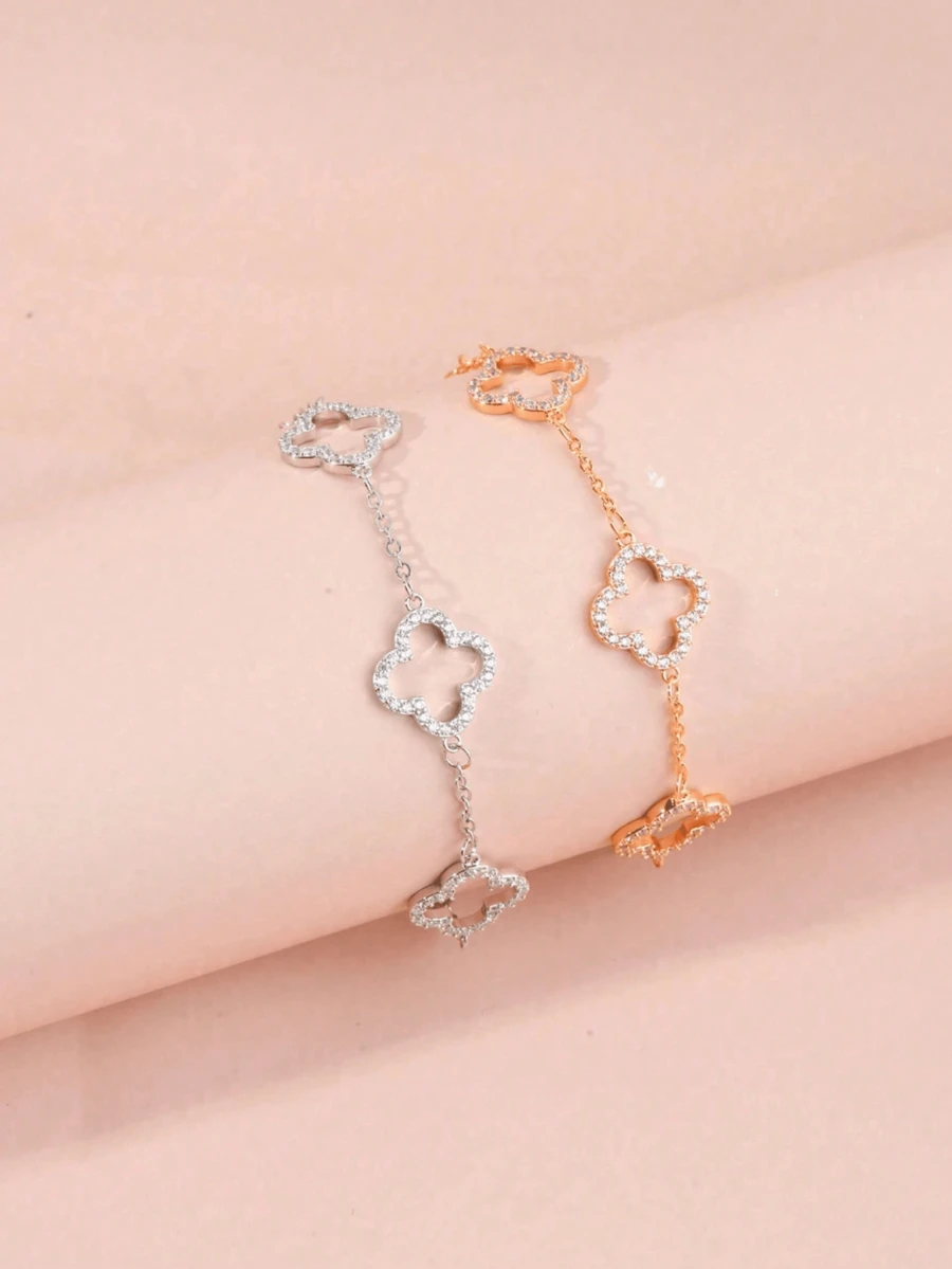 2pcs/Set Clover Flower Exquisite Mini Luxury Women's Bracelet - Gold and Silver - View 1