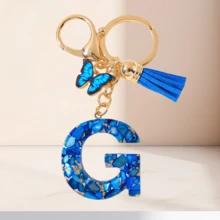 1个蓝色字母钥匙扣，可爱蝴蝶树脂钥匙链，适用于包包、背包、车钥匙，女士日常礼物 - 藍色 - 查看 29