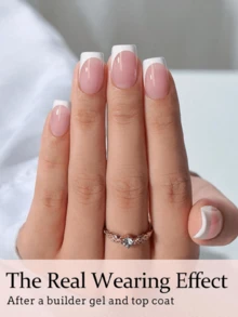 150片短方形按压式美甲贴片，粉白深法式软胶美甲贴片，假指甲套装，可用作DIY美甲，简约百搭，15种尺寸，适合女性 - 粉色 - 查看 3