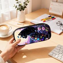 1pc Black Cat Design Large Capacity Pencil Case, Multi-Layer Storage For Pencils, Erasers, Rulers And Other Stationery. Practical Stationery For Daily School, Outdoor Sketching, Office Desk Organization, Ideal Gift For New Year, Back To School - Multicolor - View 3