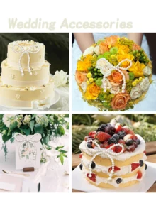 10pcs White Faux Pearl Bow Cake Decorations, Suitable For Birthday Party, Cake Toppers, Flower Bouquets, Rose Arrangements, Holidays And Gift Packaging - Multicolor - View 6