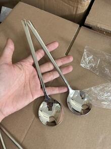 Korean Style Stainless Steel Long Handle Thick Soup Spoon, Round Head Ins Spoon, High Quality Tableware - Silver - View 6