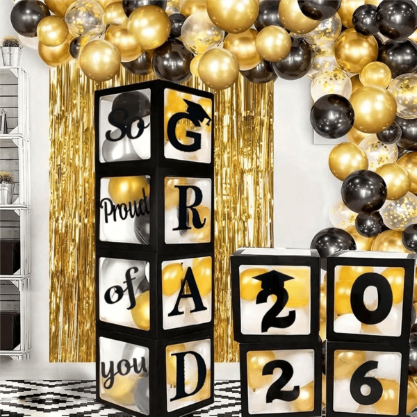 2026 Graduation Party Decoration Set, Including 4 Black Gift Boxes Adorned With Slogans "Congratulations On Graduation" And "Proud Of You", Suitable For Graduation Celebrations, Graduation Party Decorations, And 2026 Valentine's Day And Easter Occasions