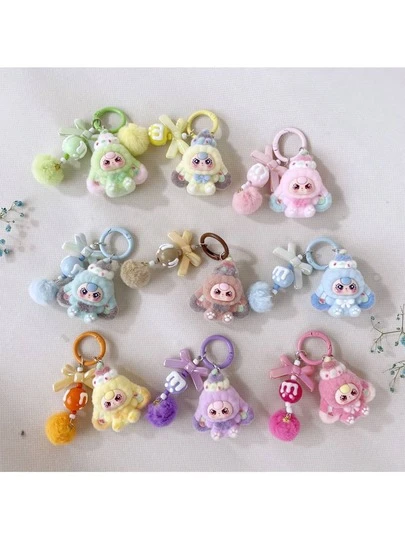 Ny vuxen unisex söt stor öra flockad & solid plast nyckelring, mode tecknad tillbehör väska charm nyckelring