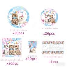 81件猫咪生日主题一次性餐具套装，完美适用于情人节、露营、庭院烧烤、野餐、婚礼、单身派对、各种派对和生日，也适合派对装饰、家居装饰、生日装饰、生日派对装饰、婚礼装饰，是理想的派对用品、烧烤用品、婚礼用品、生日派对用品、一次性餐盘、婚礼餐盘和派对餐盘。