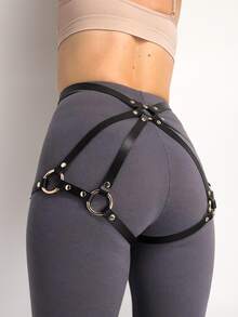 Women's Punk Gothic Faux Leather Leg Harness Adjustable Body Straps Fashion Party Clubwear Accessories - 黑色 - 查看 4