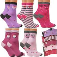 Kit 12 Pares Meia Infantil Menina Estampas Com desenhos Divertidos Confortável - Multicolorido - Visão 5