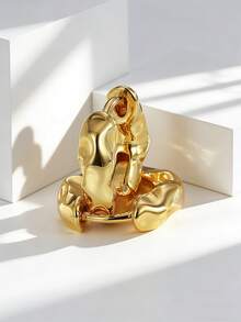 Charm-In Pendientes de aro chapados en oro (disponibles en estilo concha colgante / ola texturizada / cuadrado minimalista) - Joyería de moda, adecuada para uso diario, playa, fiesta, gran regalo para mujeres - Dorado - Ver 5