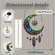 2D Crescent Moon & Star Acrylic Light Catcher | Solar Powered Window Hanging Decor, With Arabic Style Pattern, Green/Blue/Purple Tones, Suitable For Ramadan And Eid - Lightweight Home And Eid Doorway Decor, Hanging Ornament - Multicolor - View 4