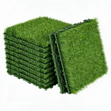 1/2/4/6pcs Artificial Grass Mat, 30*30cm, Polyester Material, Snap-In Drainage Design, Suitable For Decorating Garden, Balcony, Terrace - Multicolor - View 2