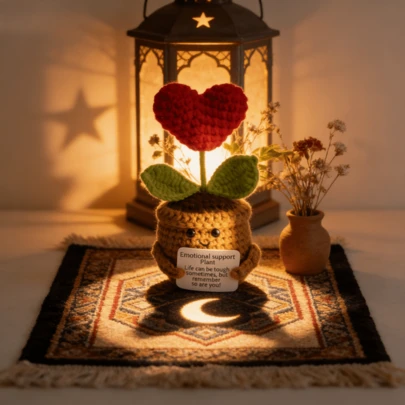 1pc Loving Potted Plant,Inspiring Potted Plant Desktop Ornaments, Valentine's Day Ornaments,Creative Hand-Woven Cactus, Miniature Plants, Forget-Me-Nots, Sunflowers, Handmade Warm And Encouraging Cards, Office Desktop Decorations, Desktop Ornaments, Home Decor Items, And Atmosphere-Enhancing Decorative Ornaments - Perfect As Ramadan Gifts, New Year Gifts, Valentine's Day Gifts, Back-To-Campus Gifts, Presents For Your Partner, Or Parents