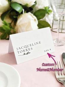 1pc Customized Wedding Name Card - Editable Table Number Card | Modern Minimalist Design, Black & White, Heart Pattern, Customizable Initial | Personalized Seating Card For Wedding, Event, Party | 9*10cm, Coated Paper - Multicolor - View 10