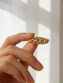 Charm-In Women's Gold-Plated Woven Textured Ring - Fashionable Retro Daily/Street/Party Accessory, Unique Gift For Fashion Enthusiasts - Gold - View 3