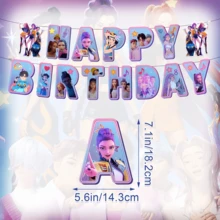 K-POP  Party Supplies Set - Includes 96 Pcs Disposable Tableware, With Banner, Tablecloth, 9-Inch And 7-Inch Plates, Cups, Cutlery And Napkins, Anime-Themed - Multicolor - View 3