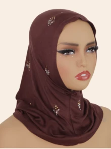 1件装女士针织头巾，弹性面料，镶嵌水钻，粘胶材质，方便日常佩戴，马来西亚时尚头巾，适合搭配穆斯林头巾服饰 - 水滴鑽頭巾 - 查看 2