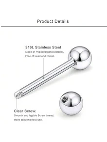 12件套极简主义杠铃舌环替换球套装，长度分别为12毫米、14毫米、16毫米和18毫米，14G舌环，软骨耳环，适合女性日常佩戴 - 12件組合 - 查看 5